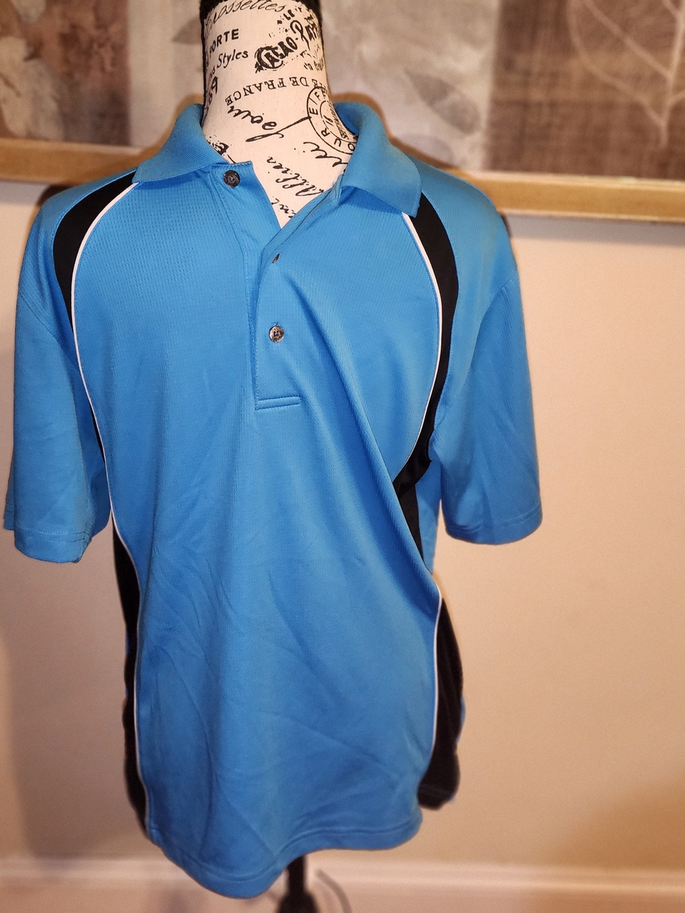 Top Flite Men's Light Blue Performance Polo with Black Panels